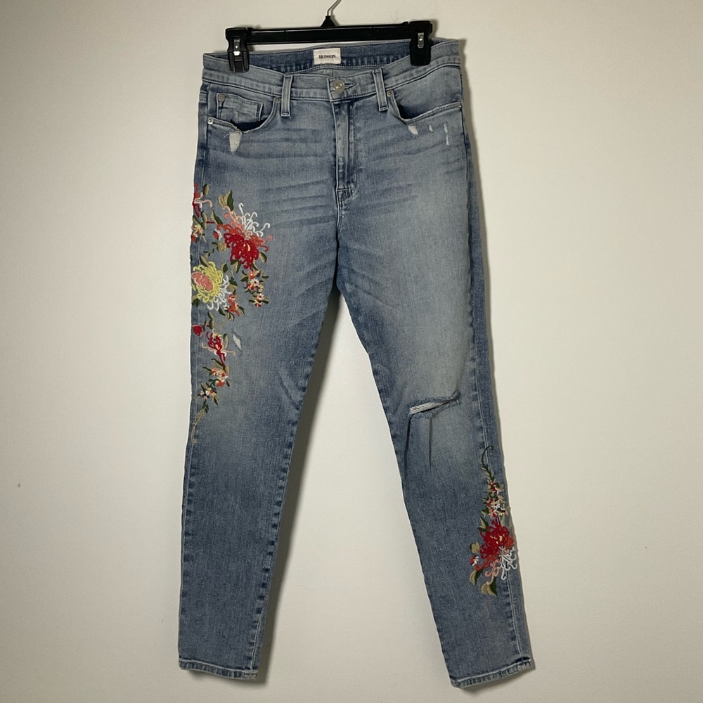 Hudson Jeans Floral Embroidered Distressed Skinny Jeans Size 30